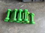 16 x 1 kg rubberen dumbell lichtgroen, Dumbbell, Gebruikt, 16 x 1 kg, Gewichten