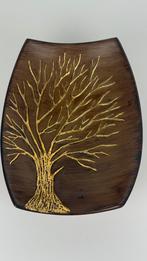 Vintage keramiek faux wood / bois schaal levensboom goud, Ophalen