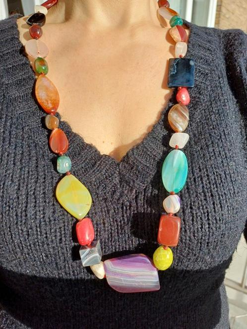 Vanoli lange collier / ketting met agaat en halfedelstenen, Sieraden, Tassen en Uiterlijk, Kettingen, Nieuw, Steen of Mineraal