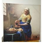 canvas schilderij Vermeer Melkmeisje 90x90cm groot, Ophalen, Zo goed als nieuw, Schilderij, 75 tot 100 cm