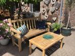 Mooie teakhouten bank+teakhouten tafeltje/loungesetje samen, Ophalen, Teakhout
