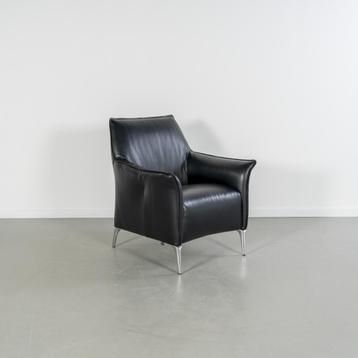 2x Leolux Mayuro Fauteuil Zwart Leer - Chroom beschikbaar voor biedingen