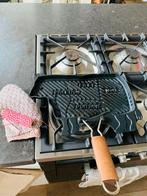 Gietijzeren grilpan koevorm uit Frankrijk izgst, Gietijzer, Ophalen of Verzenden, Zo goed als nieuw, Keramische plaat