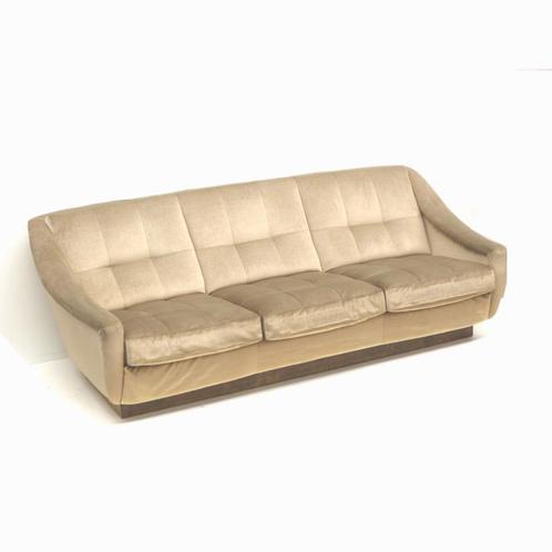 VIntage fluwelen 3-zits bank jaren '60 '70 retro midcentury, Huis en Inrichting, Banken | Voetenbanken en Poefen, Gebruikt, 125 cm of meer