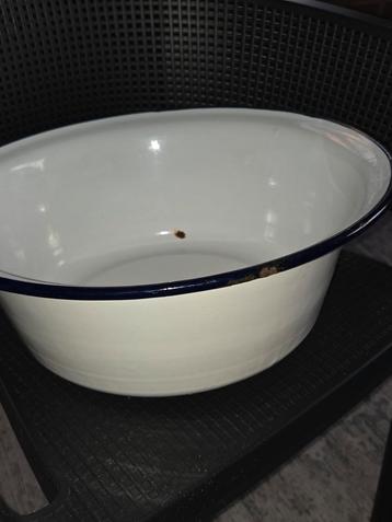 Vintage Emaille Schaal - Blauw Randje beschikbaar voor biedingen