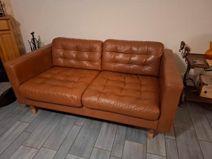 Ikea Landskrona leren 2-zitsbank - Gratis af te halen!, Huis en Inrichting, Banken | Bankstellen, Gebruikt, Rechte bank, Tweepersoons