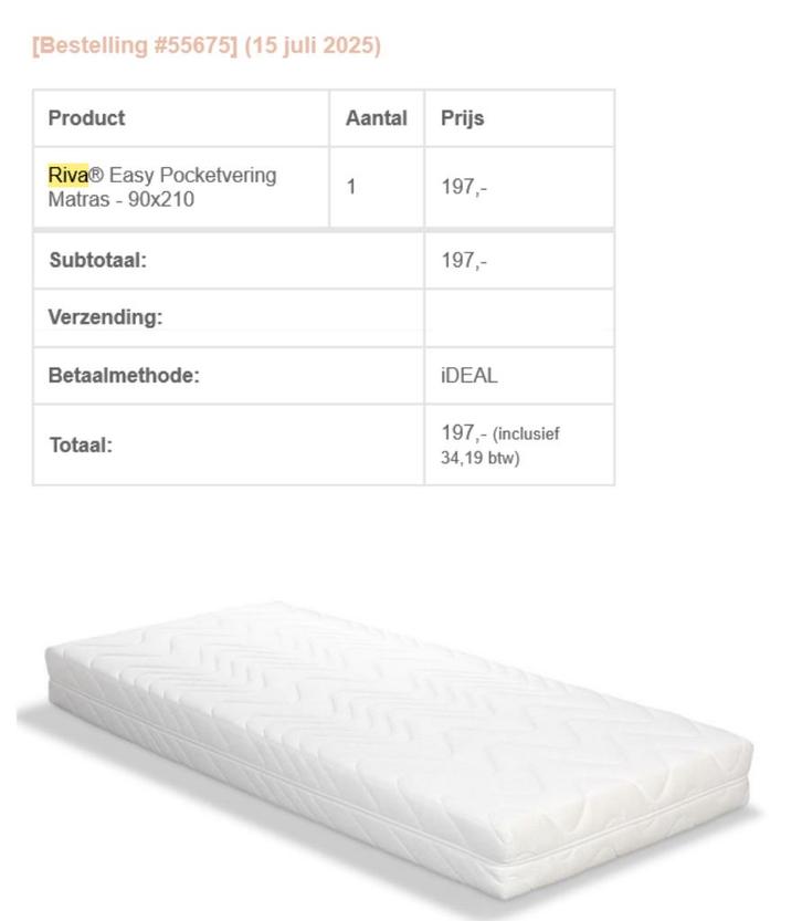 Matras nieuw, Huis en Inrichting, Slaapkamer | Matrassen en Bedbodems, Nieuw, Matras, 90 cm, 210 cm, Eenpersoons, Ophalen