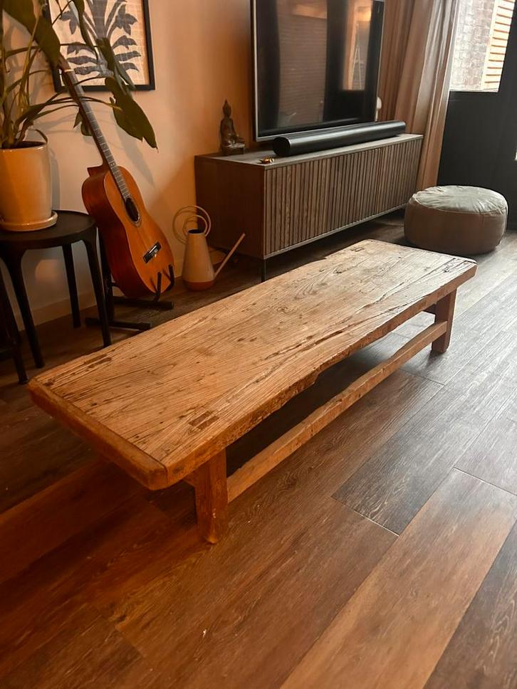 Massief houten tafel uit India, Huis en Inrichting, Tafels | Salontafels, Zo goed als nieuw, Minder dan 50 cm, 50 tot 100 cm, 100 tot 150 cm