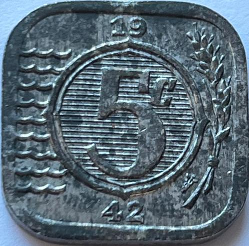 Schitterende vijf cent 1942, Postzegels en Munten, Munten | Nederland, Losse munt, 5 cent, Koningin Wilhelmina, Ophalen of Verzenden