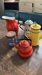 3x Emaille theepot en 1x schenkkan, Ophalen of Verzenden
