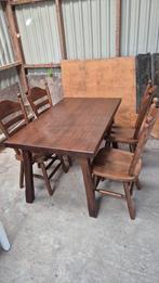 Massief Eiken Tafel + 4 Stoelen, Ophalen, Gebruikt, Landelijk, 4 tot 6 stoelen