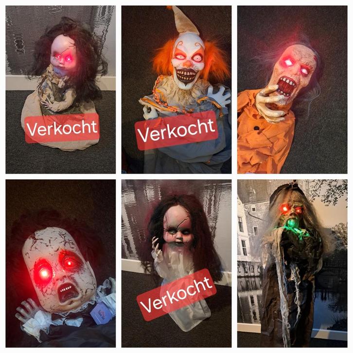 Nog 3 bewegende horrorpoppen - Halloween - Met LED & Geluid, Hobby en Vrije tijd, Feestartikelen, Zo goed als nieuw, Halloween of Griezel