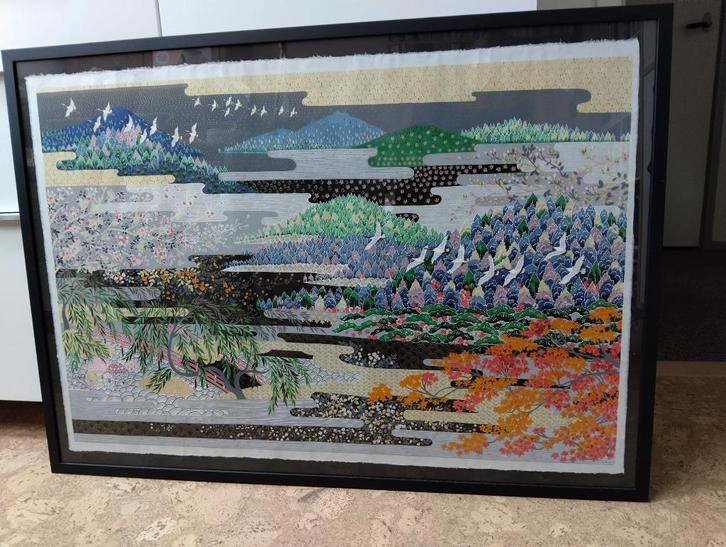 Grote Japanse prent op Japans washi papier (106,5 x 76,5 cm), Antiek en Kunst, Kunst | Niet-Westerse kunst, Ophalen