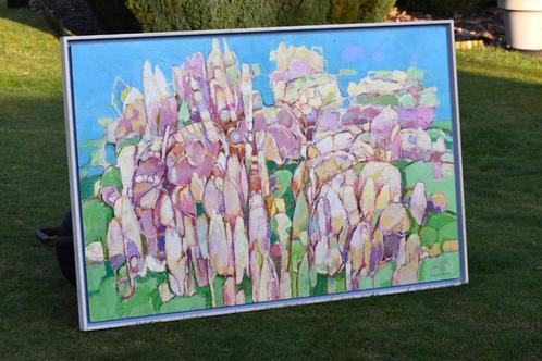 Frans Manders, GROOT schilderij, Fantasie tuin op paneel., Antiek en Kunst, Kunst | Schilderijen | Abstract, Ophalen of Verzenden
