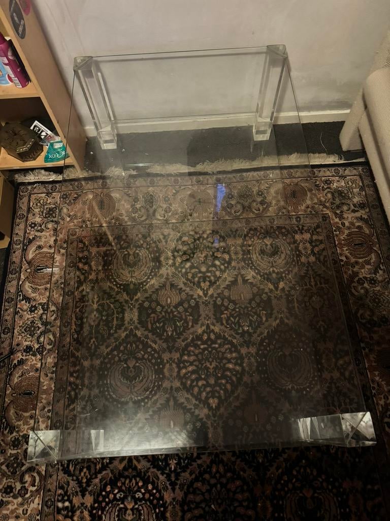 Glazen salontafel, Huis en Inrichting, Tafels | Salontafels, 100 tot 150 cm, Zo goed als nieuw, Minder dan 50 cm, Rechthoekig