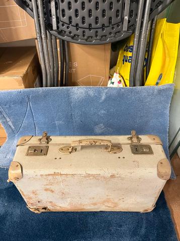 2xVintage Reiskoffer met Retro Bruin Beige Lederlook – Op=Op beschikbaar voor biedingen