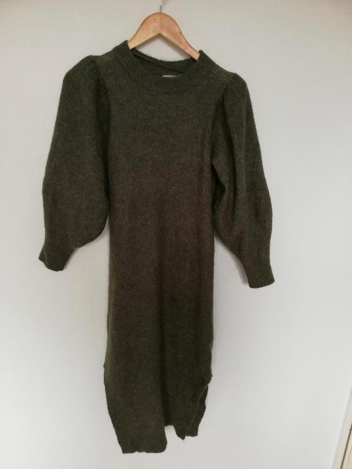 Lange jurk met split wolmix donkergroen ICHI ihJordan S/36, Kleding | Dames, Jurken, Zo goed als nieuw, Maat 36 (S), Groen, Boven de knie