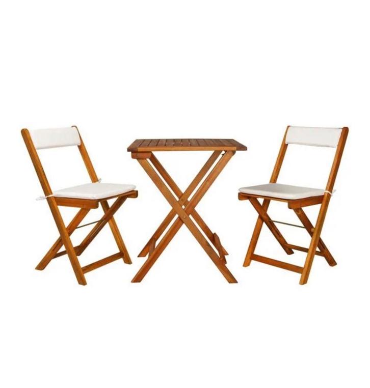 Bistroset massief acaciahout, Tuin en Terras, Tuinmeubel-accessoires, Zo goed als nieuw, Ophalen