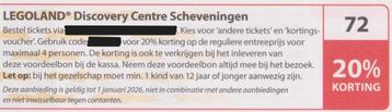 LEGOLAND Discovery Centre Scheveningen, 20% korting. Bon 72. beschikbaar voor biedingen