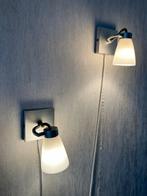 2 RVS Wandlampen met Melkglazen Kelkjes, Ophalen of Verzenden, Gebruikt, Metaal
