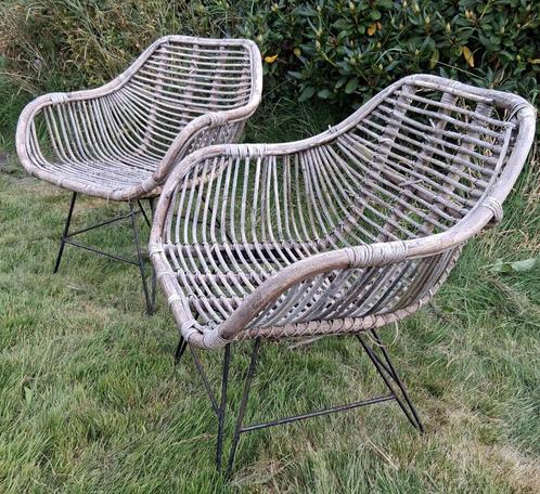Rotan tuinstoelen 2 stuks - Rieten tuinset - Retro Botanisch, Tuin en Terras, Tuinstoelen, Gebruikt, Rotan, Ophalen