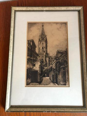  Cornelis Brandenburg - ets van Jacobitoren in Den Haag beschikbaar voor biedingen