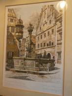 ROTHENBURG (Dld.) Mooie kleurets/Aquarel met St Georg Font., Antiek en Kunst, Kunst | Etsen en Gravures, Ophalen of Verzenden