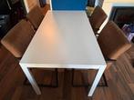 Witte eethoek met 4 oker gele stoelen, Ophalen, 100 tot 150 cm, 50 tot 100 cm, Zo goed als nieuw