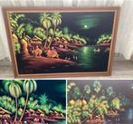 2X Vintage Fluweel Schilderij Tropisch Landschap 100x75 CM, Antiek en Kunst, Kunst | Schilderijen | Klassiek, Ophalen