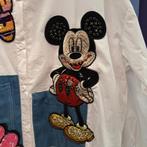 Witte blouse sequins patches Mickey & rainbow flower 50286, ., Wit, Maat 42/44 (L), Ophalen of Verzenden
