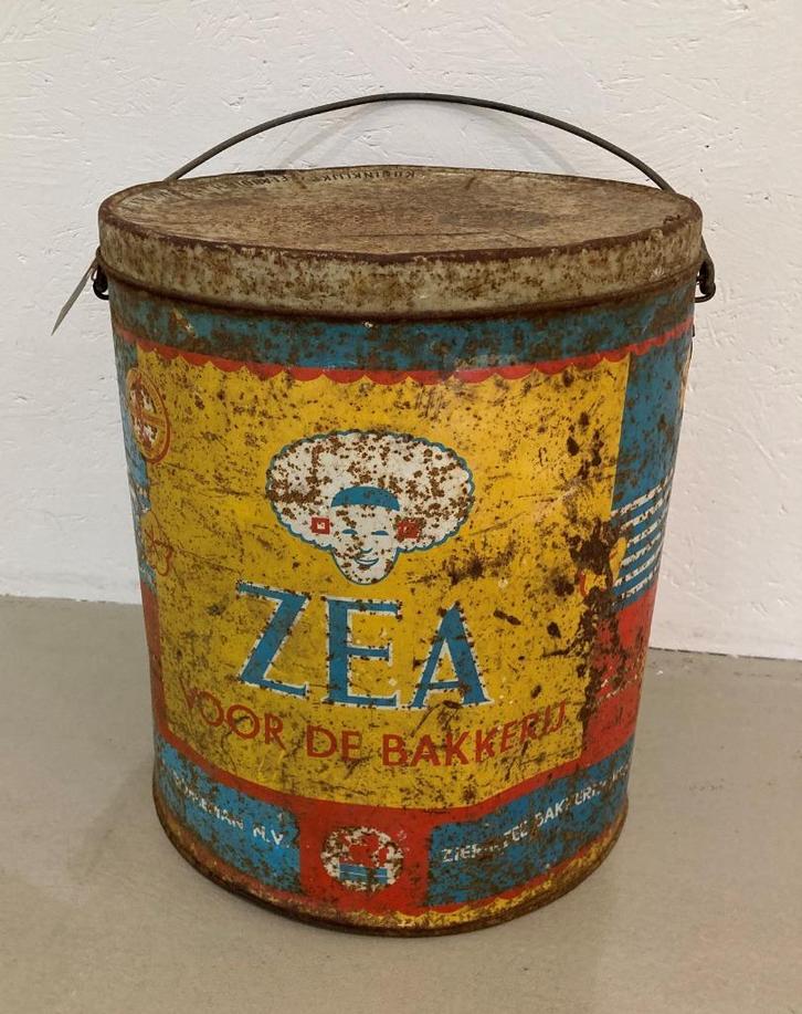 Brocante blik - winkelblik - bloem blik - bakkersblik / ZEA, Antiek en Kunst, Curiosa en Brocante, Ophalen of Verzenden
