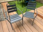 2 grijze metalen tuinstoelen opstapelbaar, Ophalen, Zo goed als nieuw, Metaal, Stapelbaar