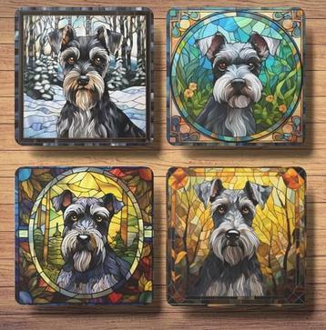 Schnauzer Glas in Lood onderzetters met houder beschikbaar voor biedingen