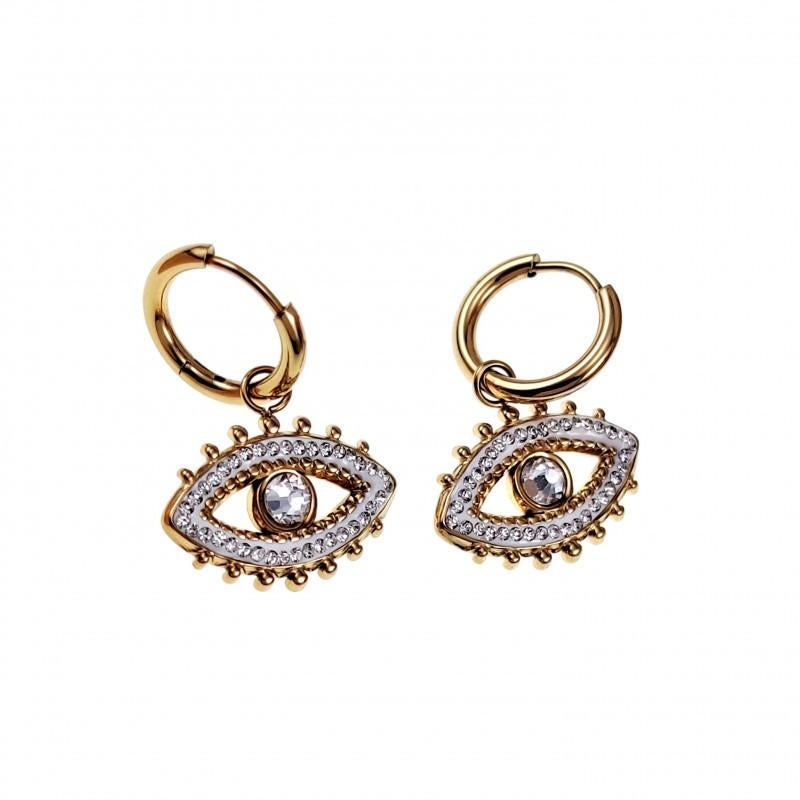 Goudkleurige Stalen Dames Oorringen met Oog van Horus Hanger, Sieraden, Tassen en Uiterlijk, Met kristal, Overige materialen, Hangers