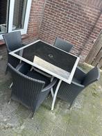 Tuinset met glazen tafel & 4 stoelen, Ophalen, 4 zitplaatsen, Gebruikt, Eettafel