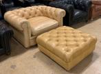 Prachtige Chesterfield Fauteuil/Loveseat Okergeel Cognac., Huis en Inrichting, Fauteuils, Gebruikt, Chesterfield, Ophalen of Verzenden