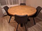 Stevige ronde eettafel met ijzeren onderstel, Ophalen of Verzenden, Gebruikt, Industrieel, 4 tot 6 stoelen