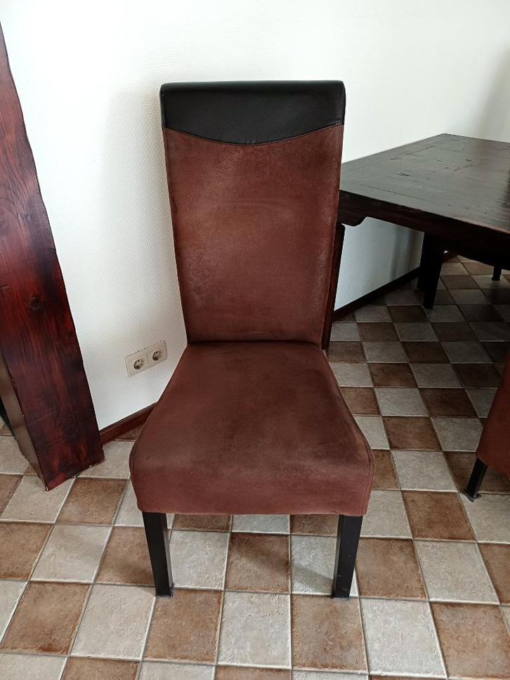 6 stuks eetkamerstoelen in prima staat, Huis en Inrichting, Stoelen, Gebruikt, Vijf, Zes of meer stoelen, Hout, Leer, Stof, Bruin