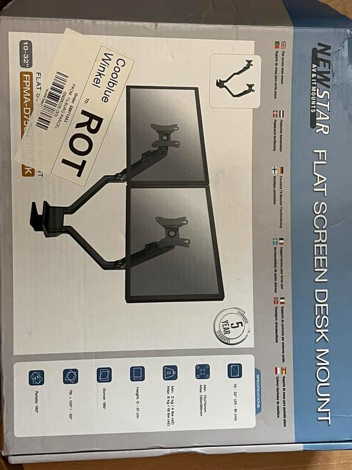 Neomounts monitor bureausteun, Audio, Tv en Foto, Televisiebeugels, Ophalen of Verzenden