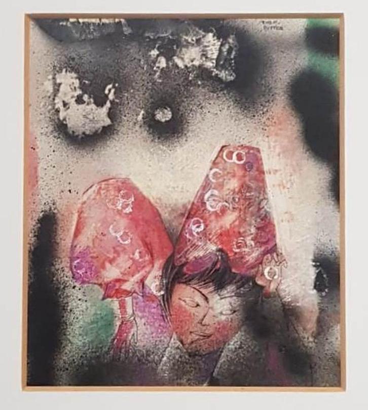 Theo Bitter (1916) Aquarel Gouache " De Clown " Ges Ged, Antiek en Kunst, Kunst | Schilderijen | Modern, Ophalen of Verzenden