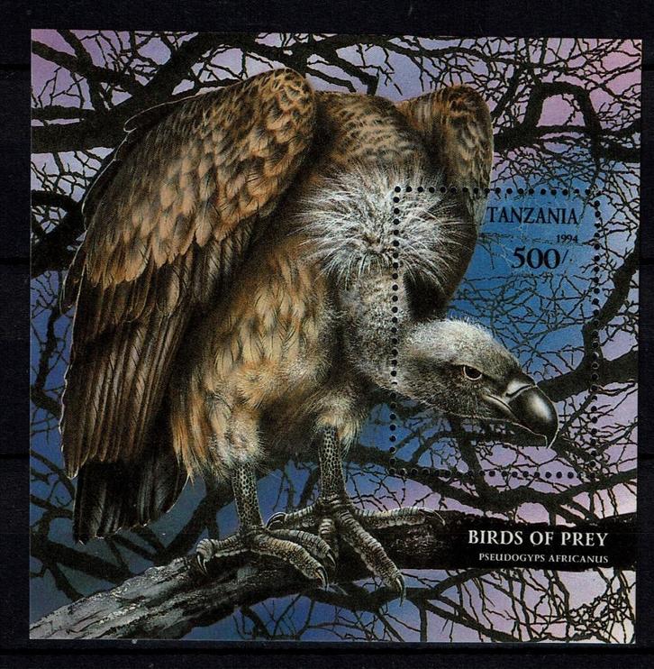 tanzania 1994 pf blok gieren vulture vogels birds of prey, Postzegels en Munten, Postzegels | Thematische zegels, Postfris, Dier of Natuur
