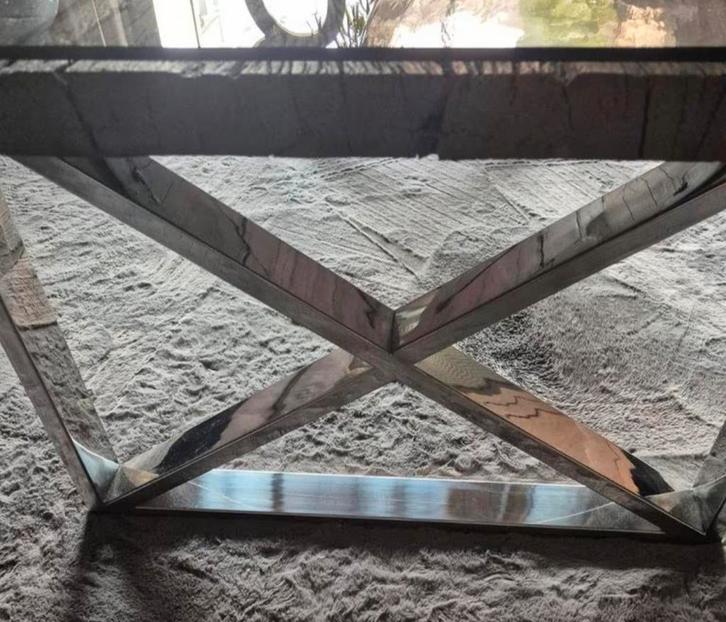 ZGAN Salontafel Bronzen Gehard Glas & Chrome Onderstel., Huis en Inrichting, Tafels | Salontafels, Zo goed als nieuw, Minder dan 50 cm