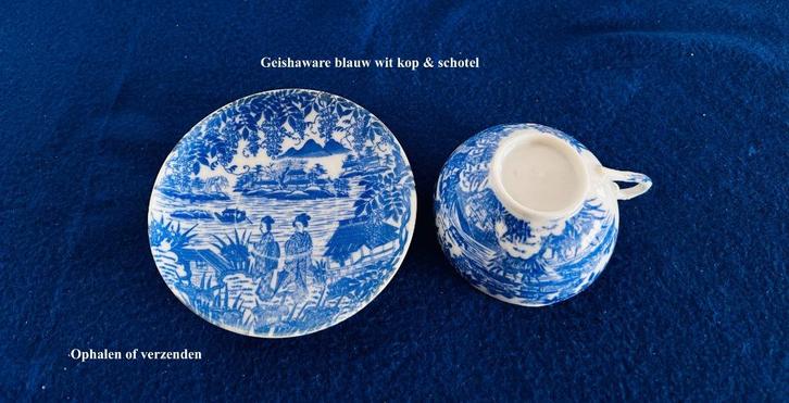 Kop & Schotel Japan Geisha Blauw Wit serviesgoed Vintage, Antiek en Kunst, Antiek | Servies los, Ophalen