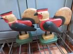 Vintage Houten Hanen Set - 27cm Hoog, Ophalen of Verzenden