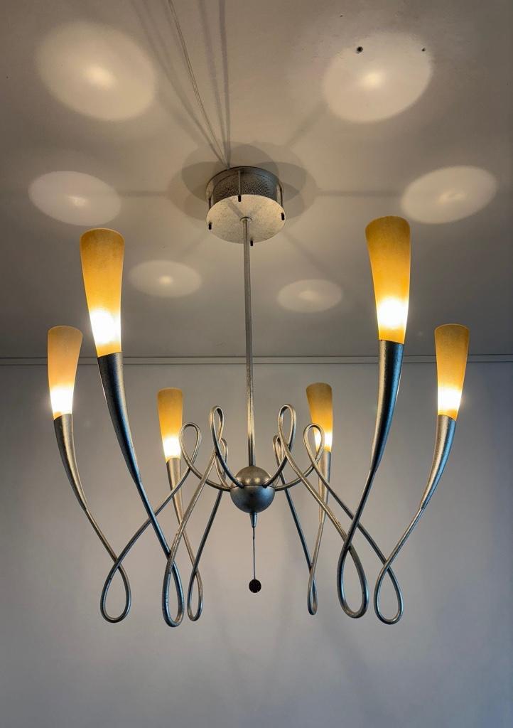 Terzani kroonluchter, hanglamp Virgins, Huis en Inrichting, Lampen | Hanglampen, Gebruikt, 75 cm of meer, Glas, Metaal, Ophalen