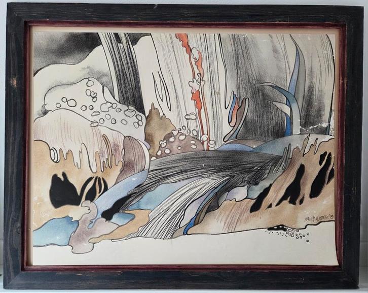 Jan van Wensveen. Aquarel. Planten. Figuren. 1979., Antiek en Kunst, Kunst | Schilderijen | Klassiek, Ophalen of Verzenden