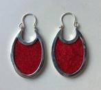 Vintage zilveren oorbellen / hangers: rode bamboe koraal, Ophalen of Verzenden, Zilver, Oorbellen, Met edelsteen