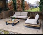 Loungeset van staal en eiken en kussens, Hardhout, 3 zitplaatsen, Nieuw, Ophalen of Verzenden
