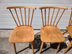 Vier vintage beukenhouten spijlstoelen eetkamerstoelen, Ophalen, Mid century vintage, Gebruikt, Overige kleuren