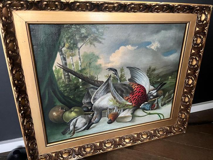 Antiek Olieverf schilderij “stilleven met dode vogels”, Antiek en Kunst, Kunst | Schilderijen | Klassiek, Ophalen of Verzenden
